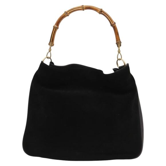 GUCCI Bamboo Shoulder Bag Suede Black Gold 001 1577 001 1577 - Picture 3 of 16